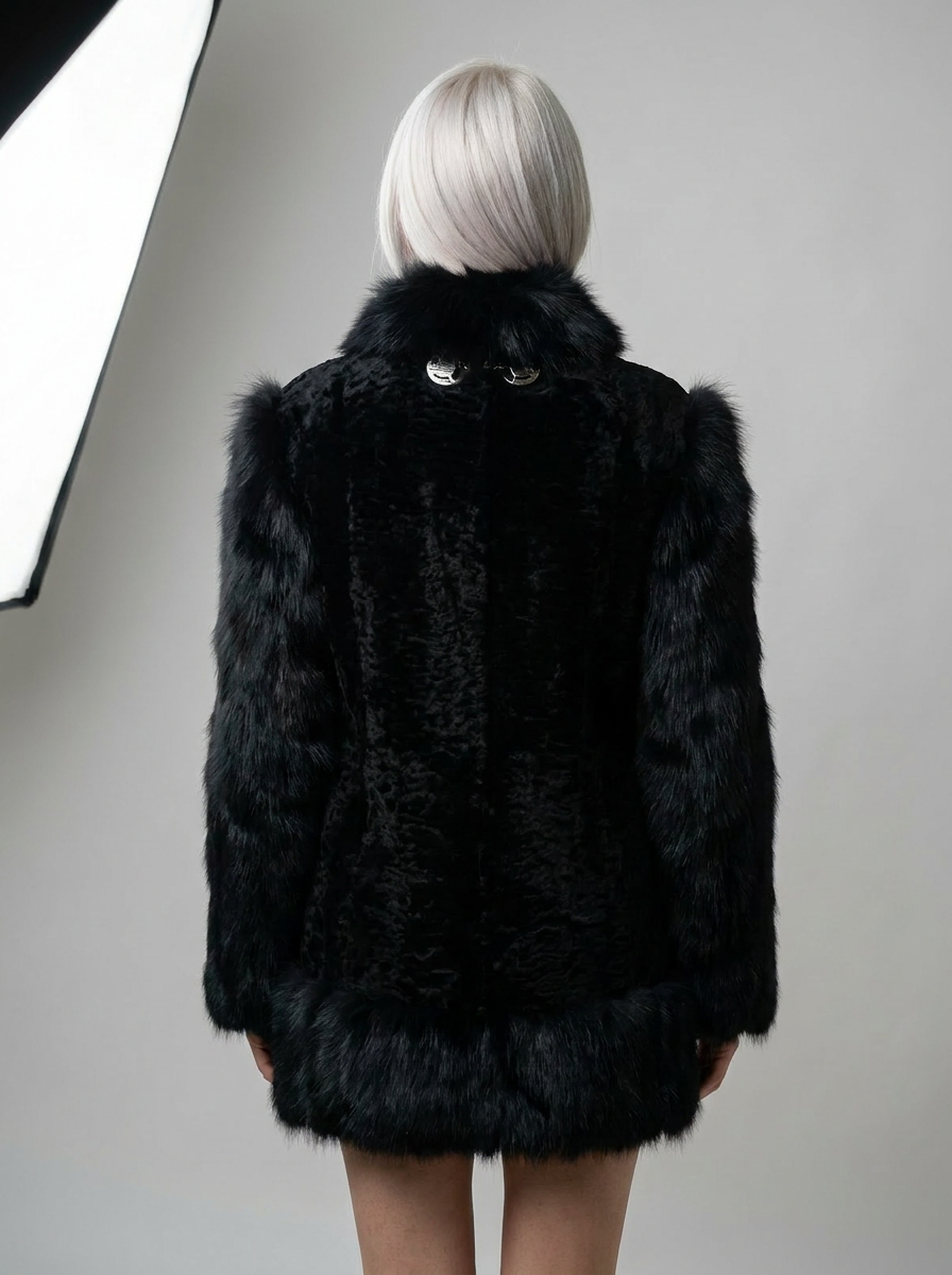 Black Astrakhan & Fox Fur Jacket