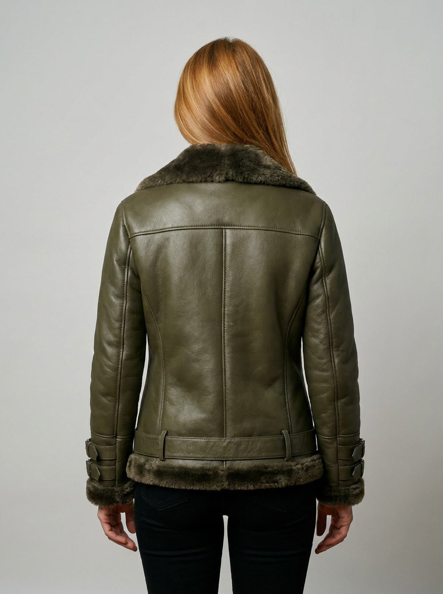 Olive Shearling Biker Jacket