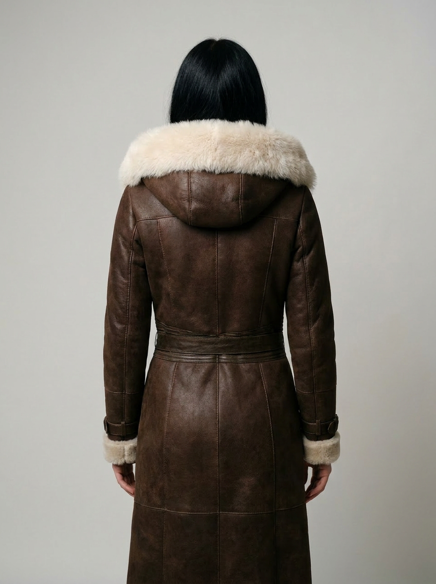 Lang Frakk med Hette i Shearling