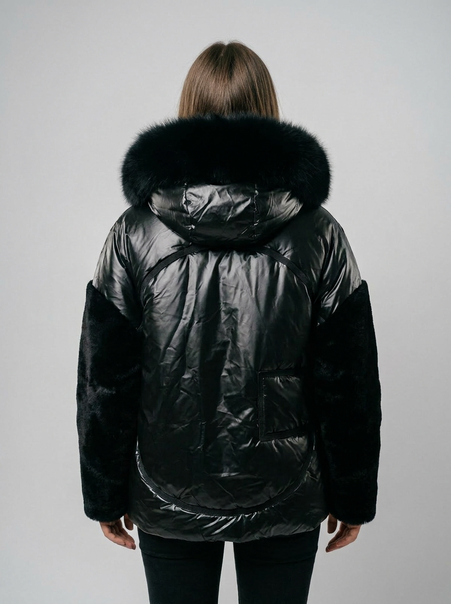 Luxury Puffer Jacket with Fox Fur and Fur Sleeves