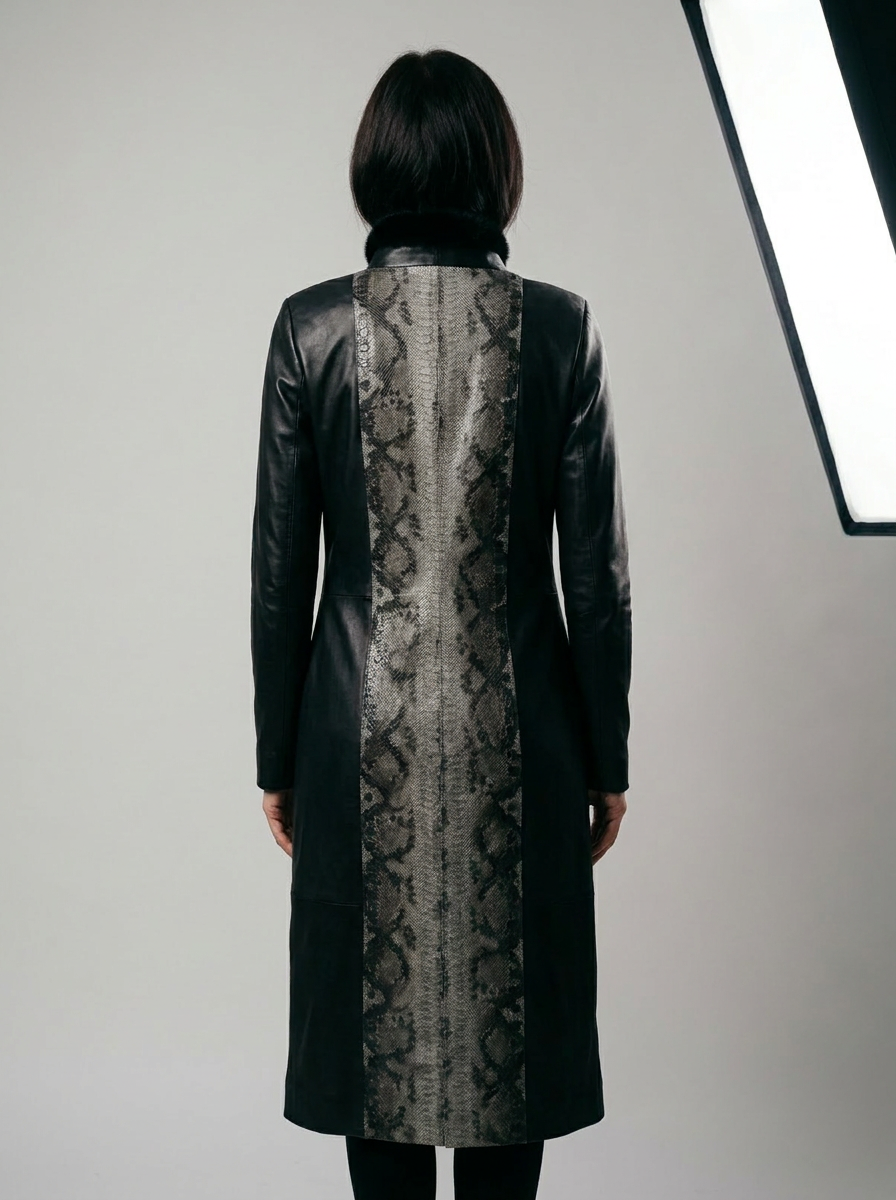 Leather and Python Long Coat