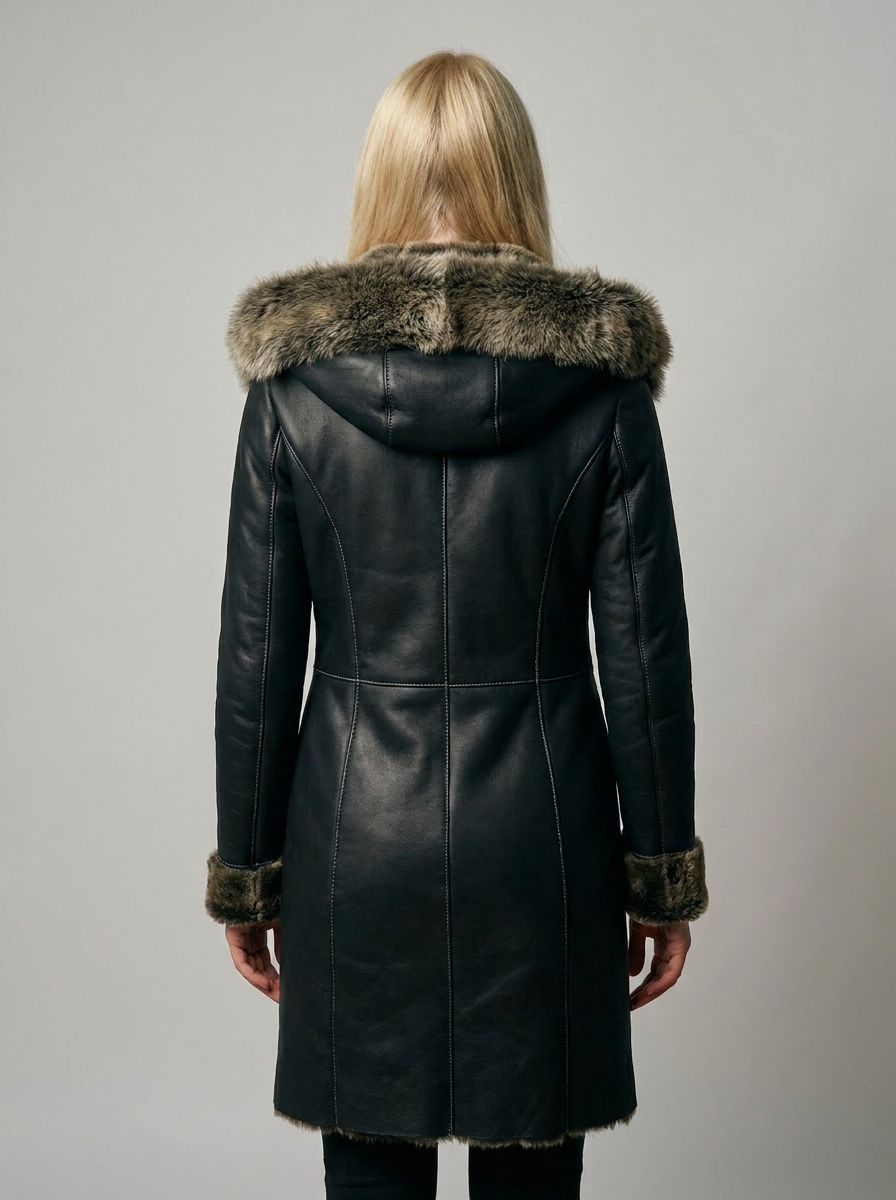 Shearling Hooded Leather Coat