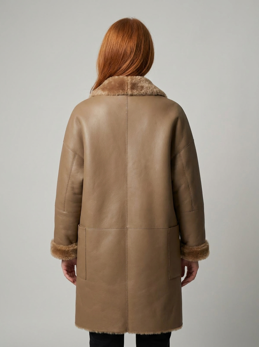 Shearling Trimmed Leather Coat