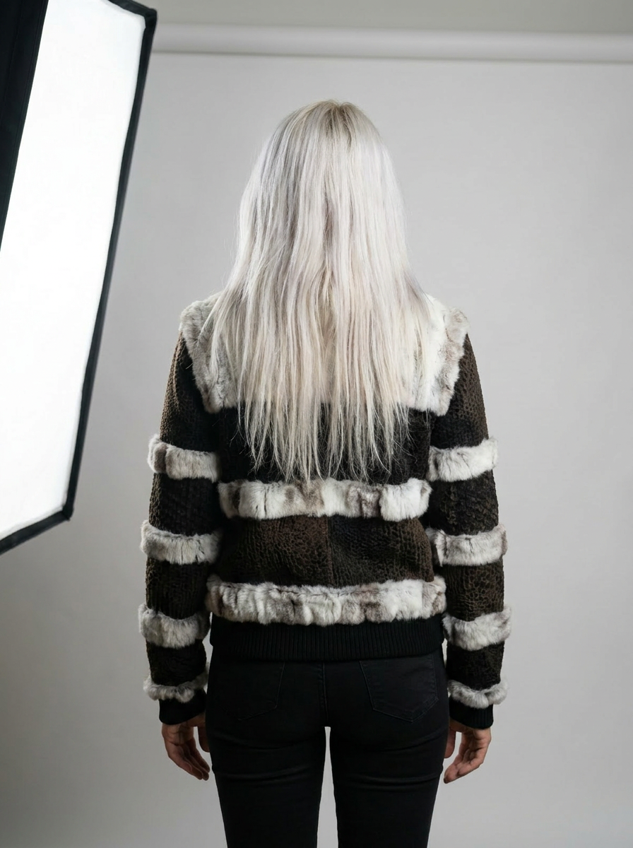 Knitted Rabbit Fur Bomber Jacket