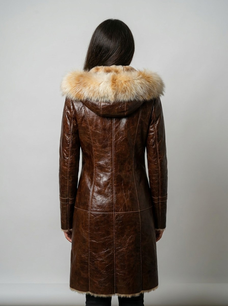 Distressed Leather Shearling Coat