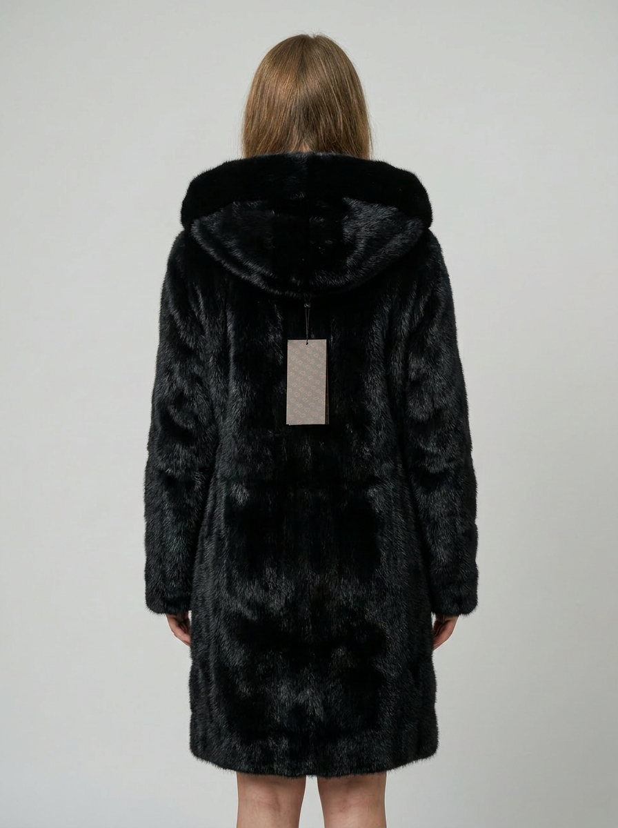 Black Hooded Fur Coat