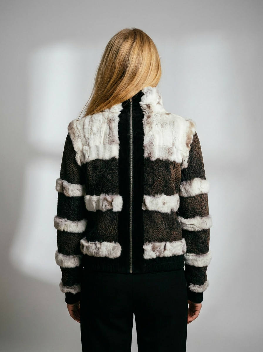 Striped Fur Bomber Jacket