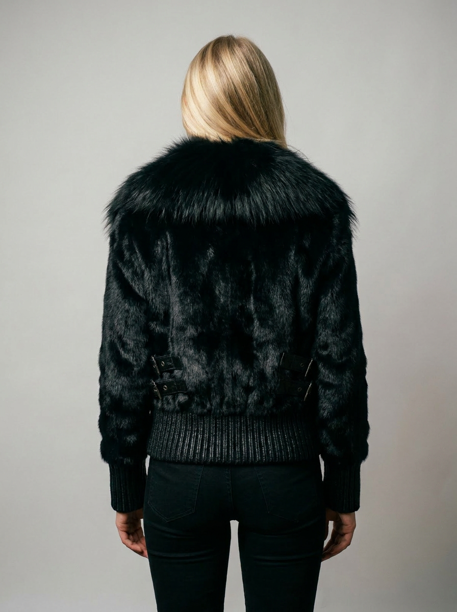Black Fur Bomber Jacket