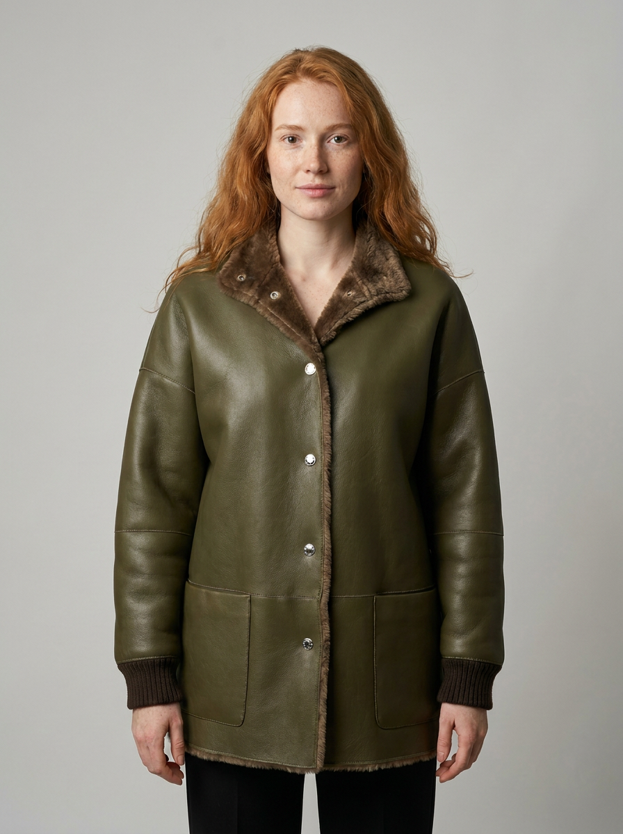Olive Green Shearling Coat