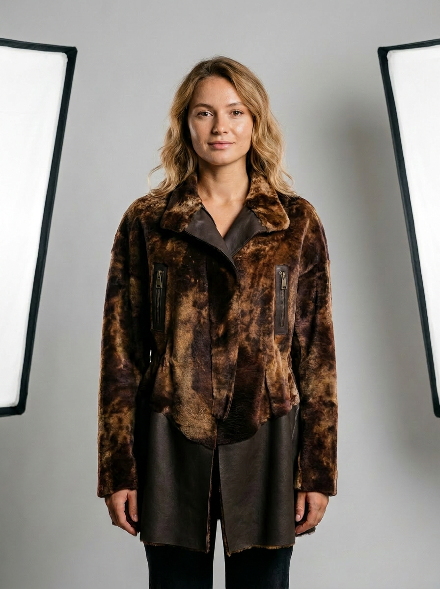 Mottled Shearling & Leather Jacket