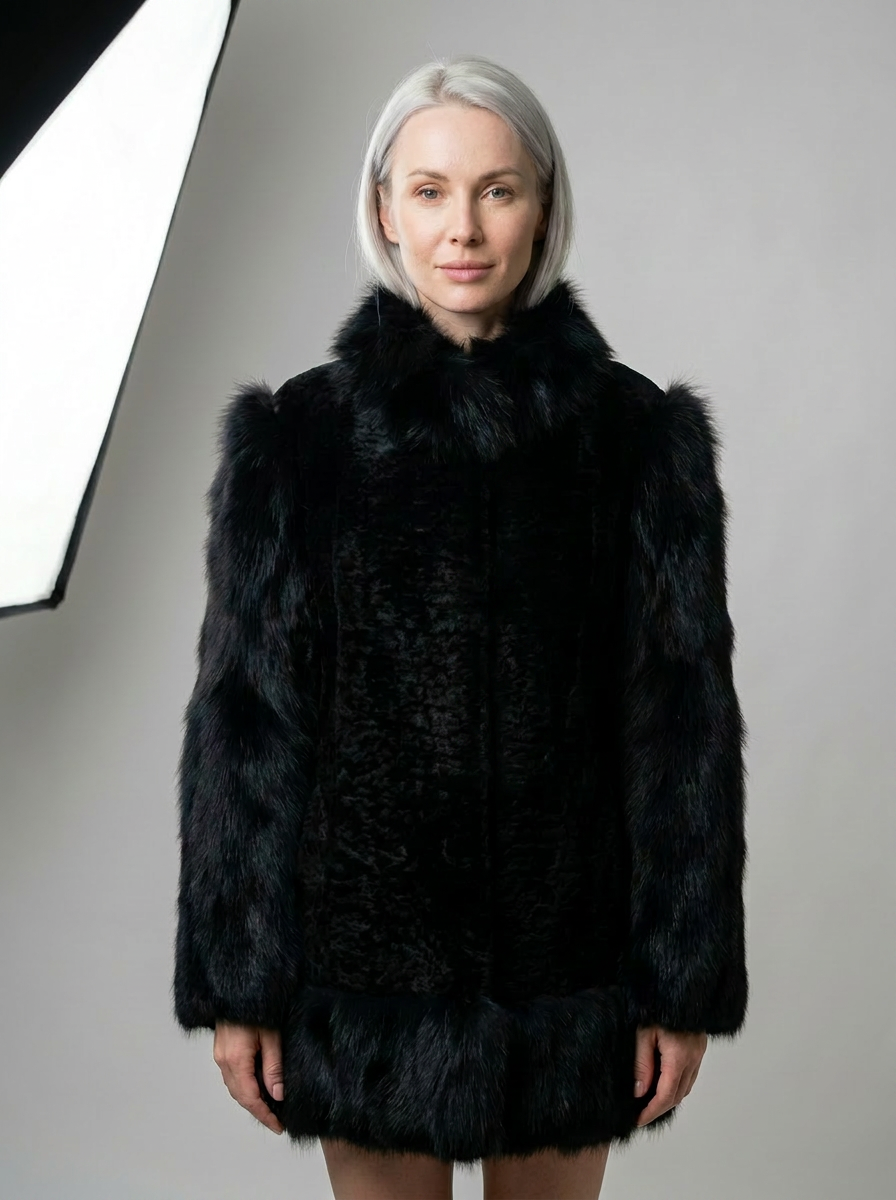 Black Astrakhan & Fox Fur Jacket