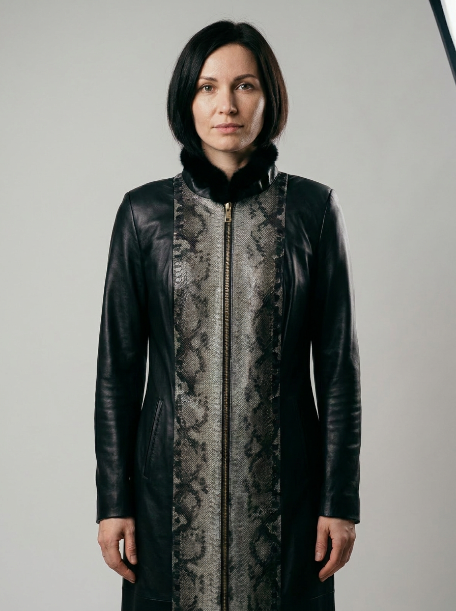 Leather and Python Long Coat
