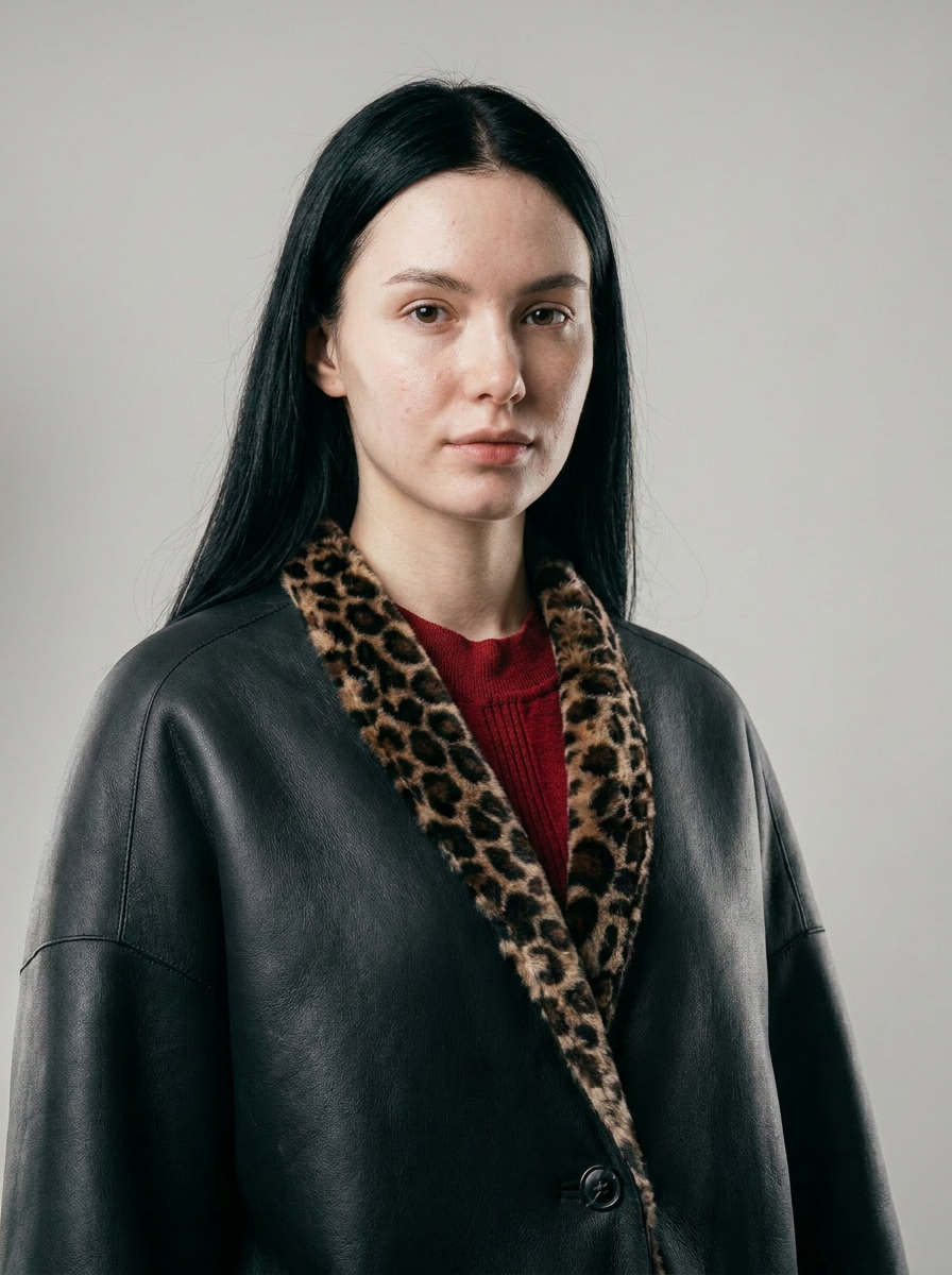 Leopard Trim Shearling Coat