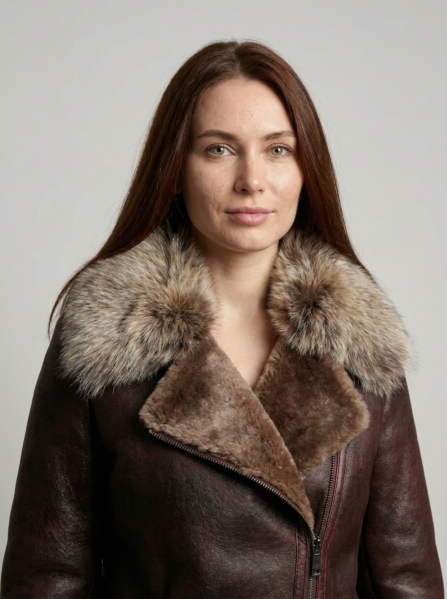 Bordeaux Shearling Aviator Jacket