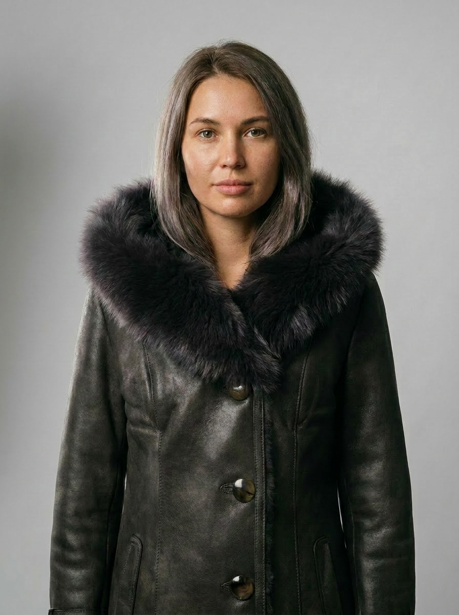 Shearling Hooded Leather Coat