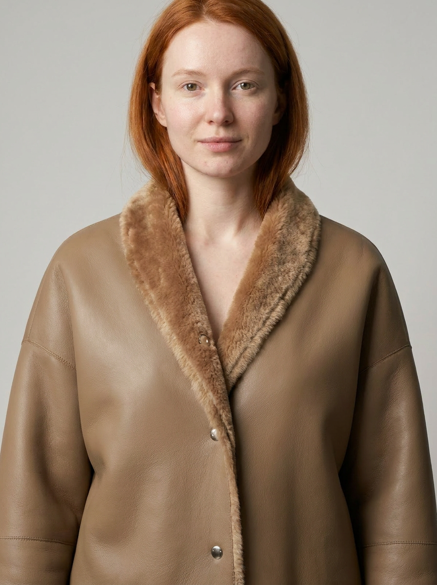 Shearling Trimmed Leather Coat