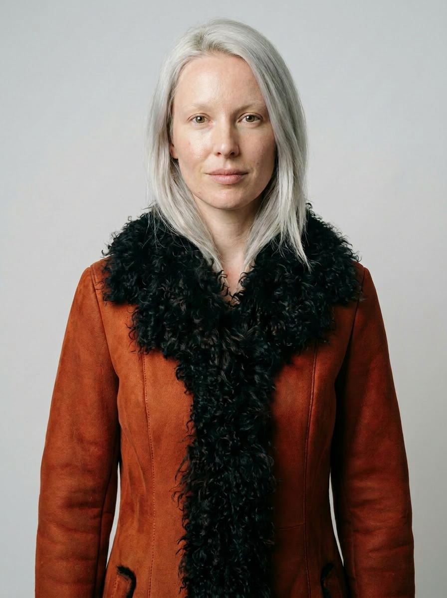 Shearling Long Coat with Curly Fur Trim