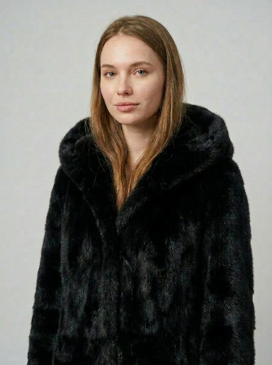 Black Hooded Fur Coat