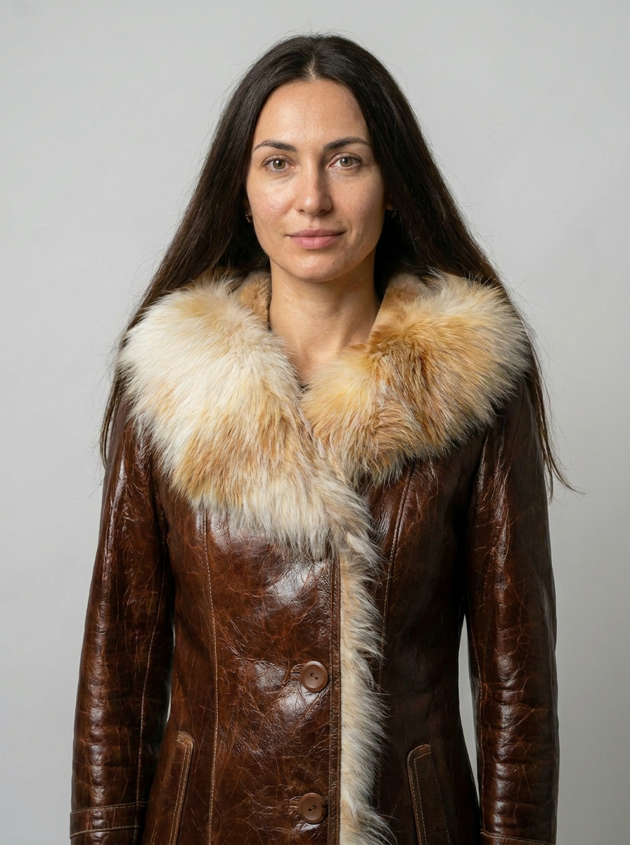 Distressed Leather Shearling Coat