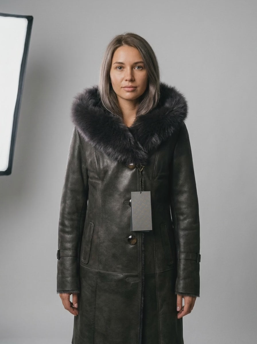 Shearling Hooded Leather Coat