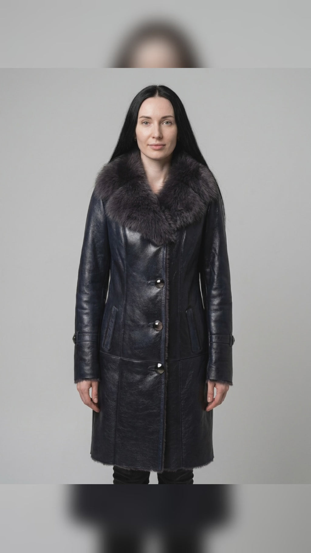 Navy Leather Shearling Coat