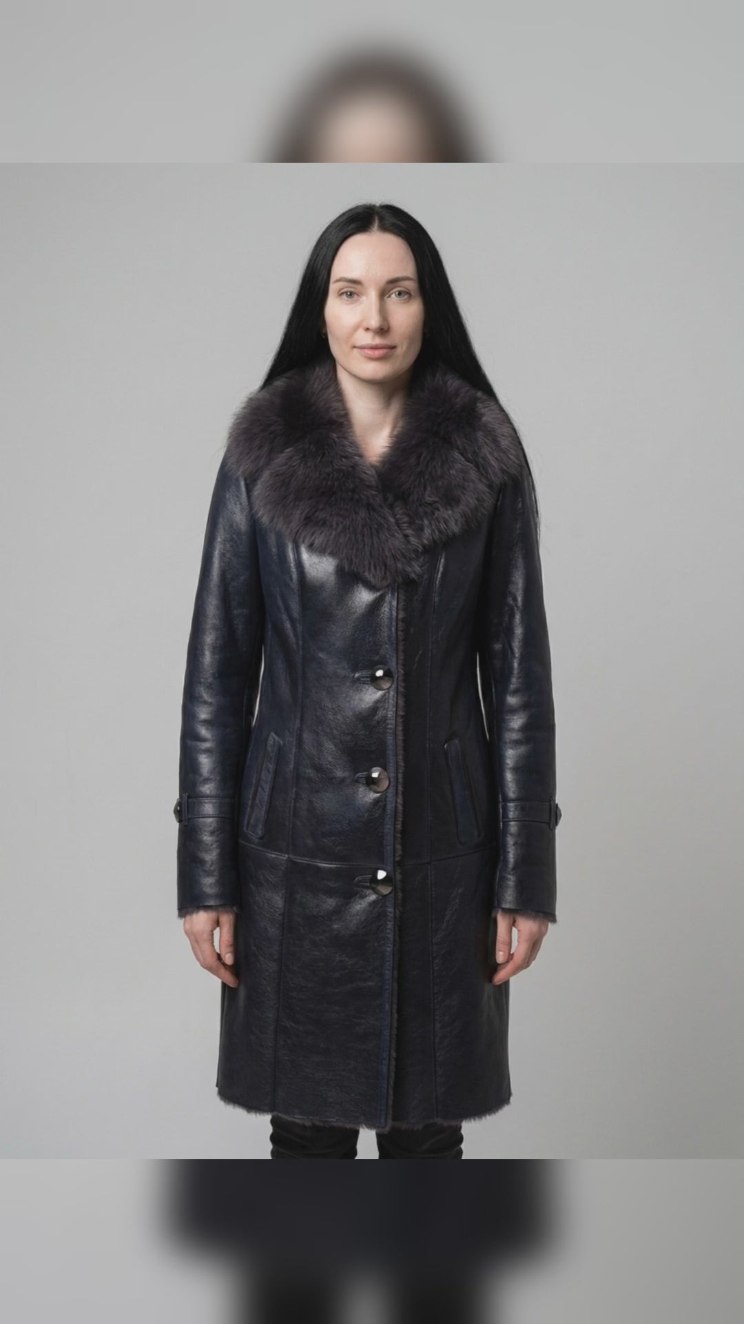 Navy Leather Shearling Coat