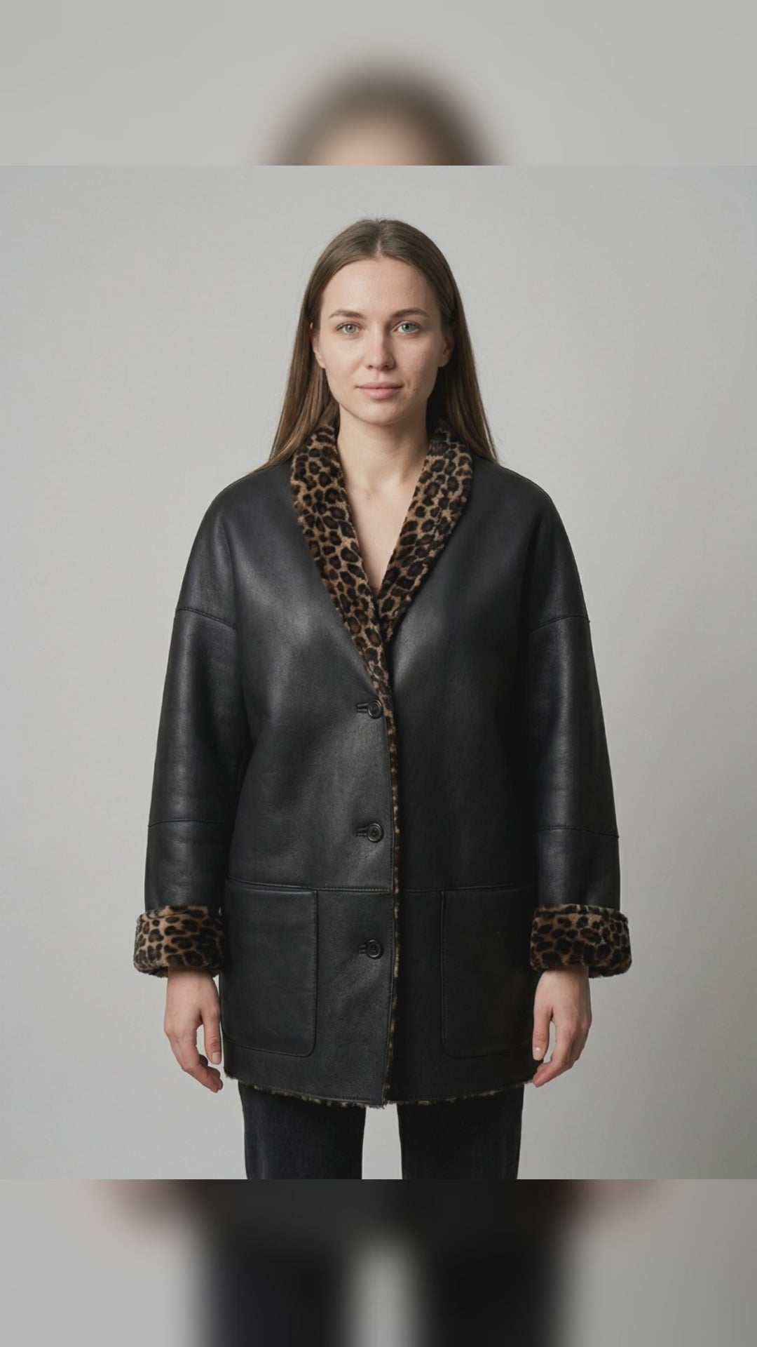 Leopard-Trim Shearling Coat
