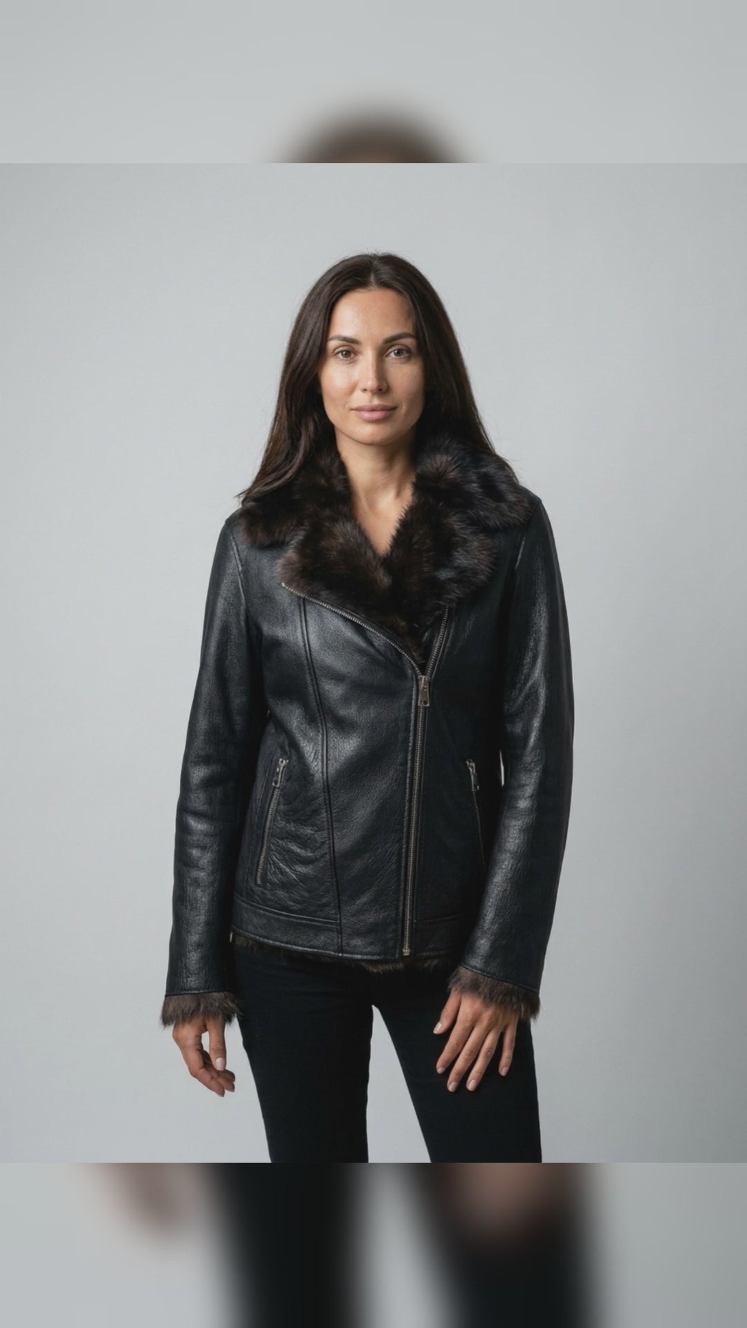 Shearling Trim Leather Biker Jacket