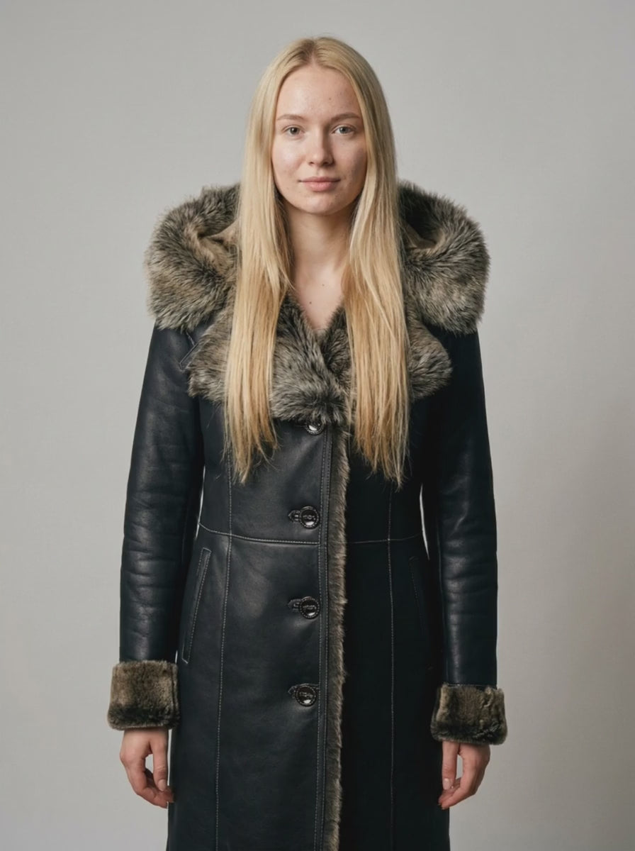 Shearling Hooded Leather Coat