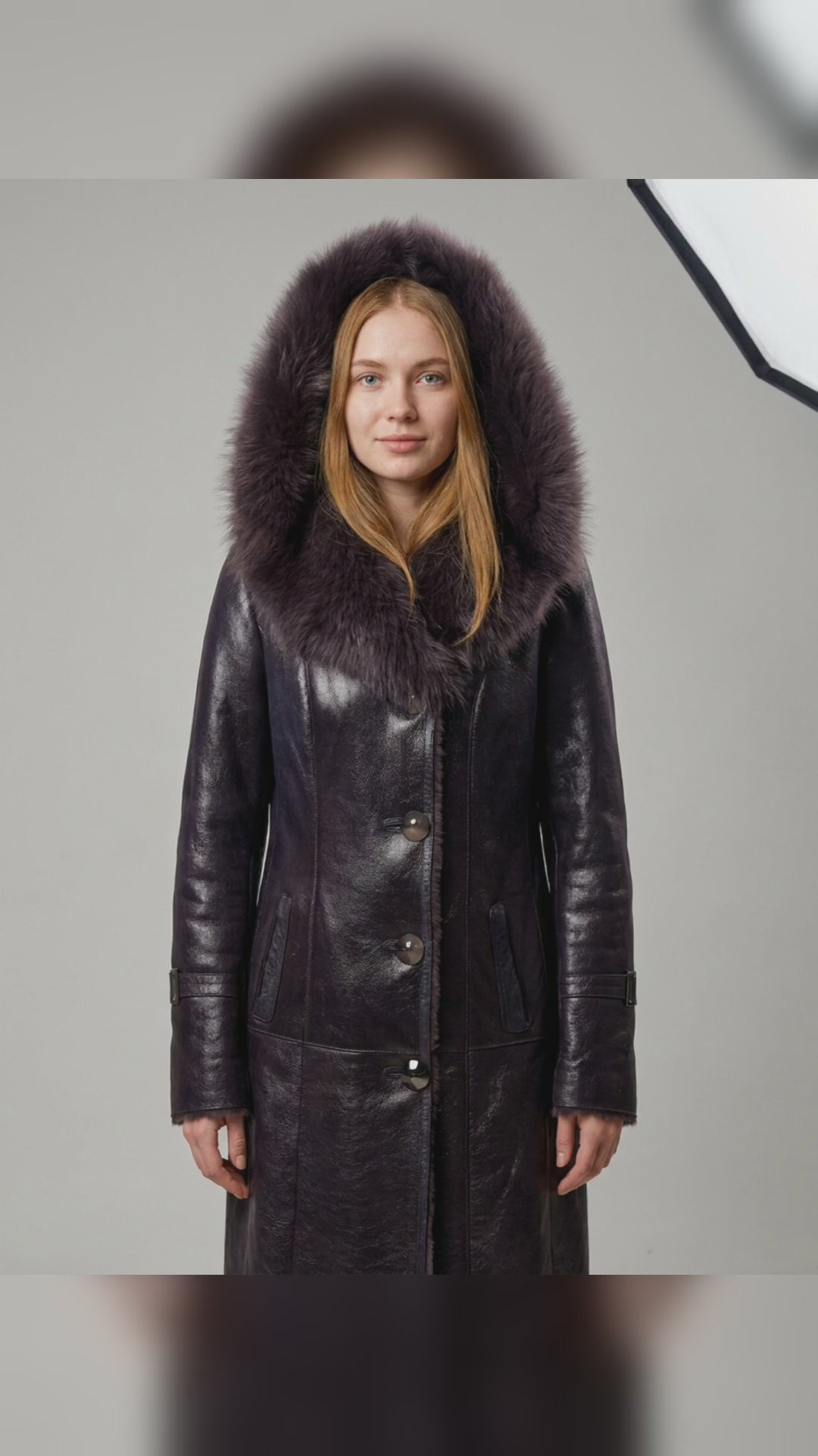 Plum Shearling Hooded Coat