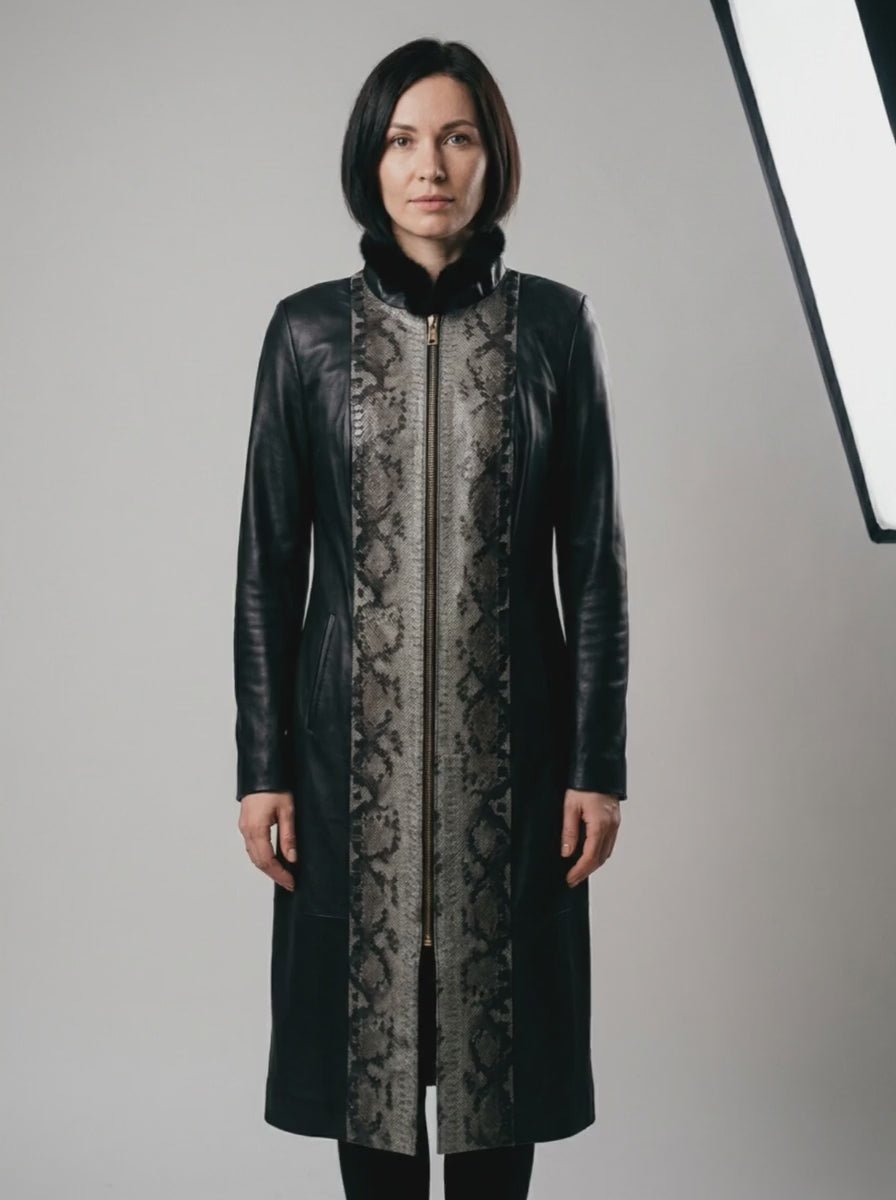 Leather and Python Long Coat