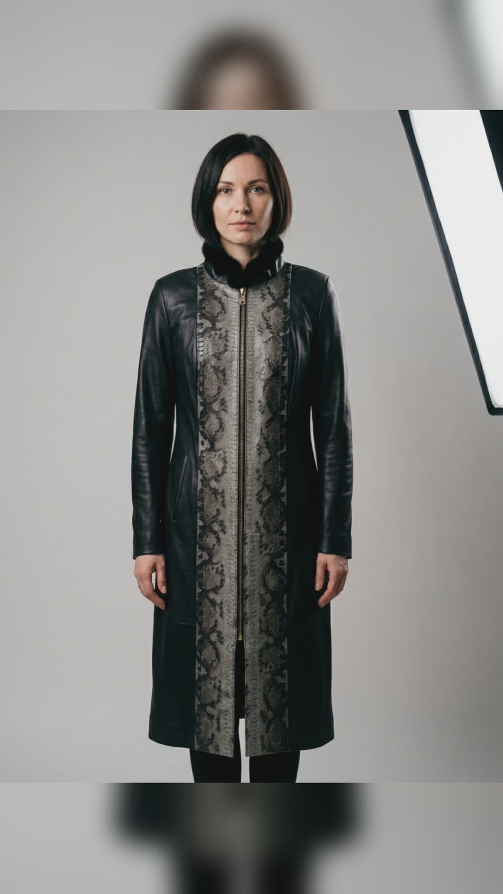 Leather and Python Long Coat