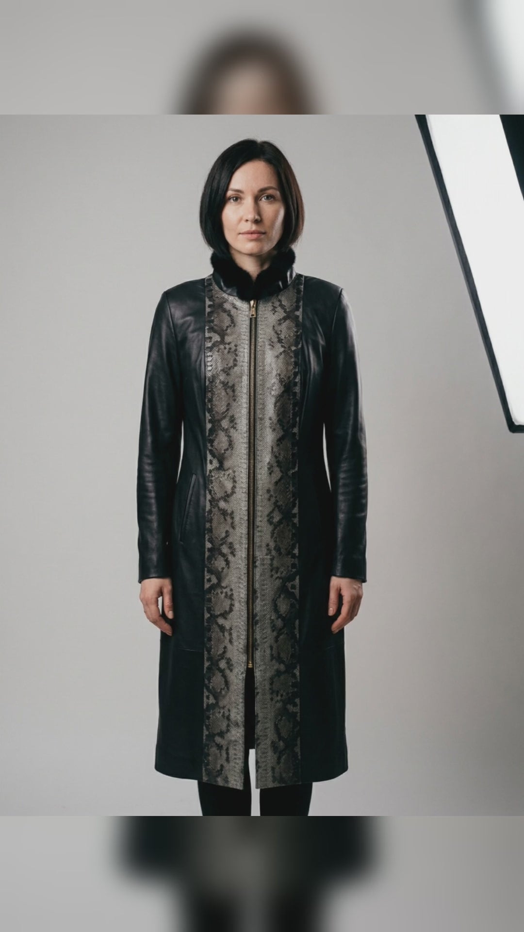 Leather and Python Long Coat