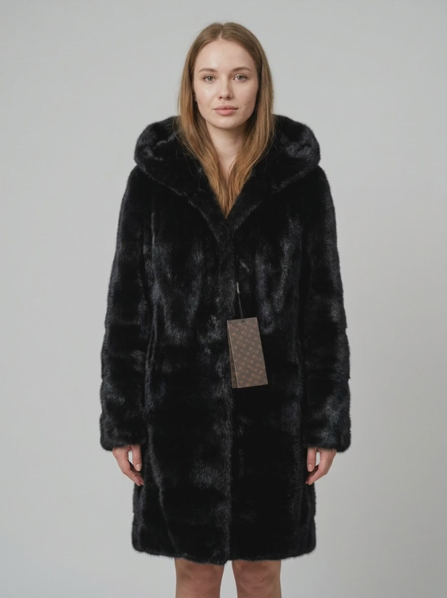 Black Hooded Fur Coat