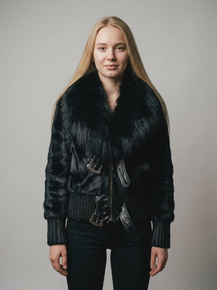 Black Fur Bomber Jacket