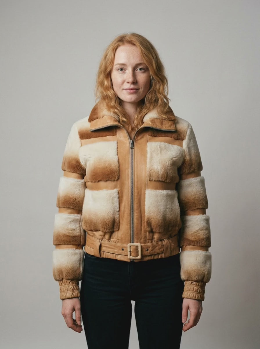 Gradient Shearling & Leather Bomber Jacket