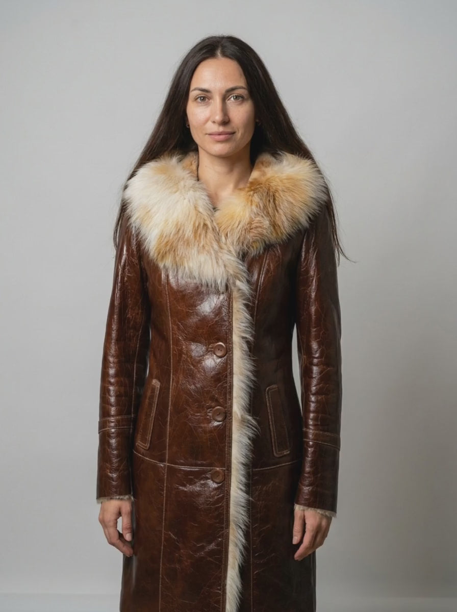Distressed Leather Shearling Coat