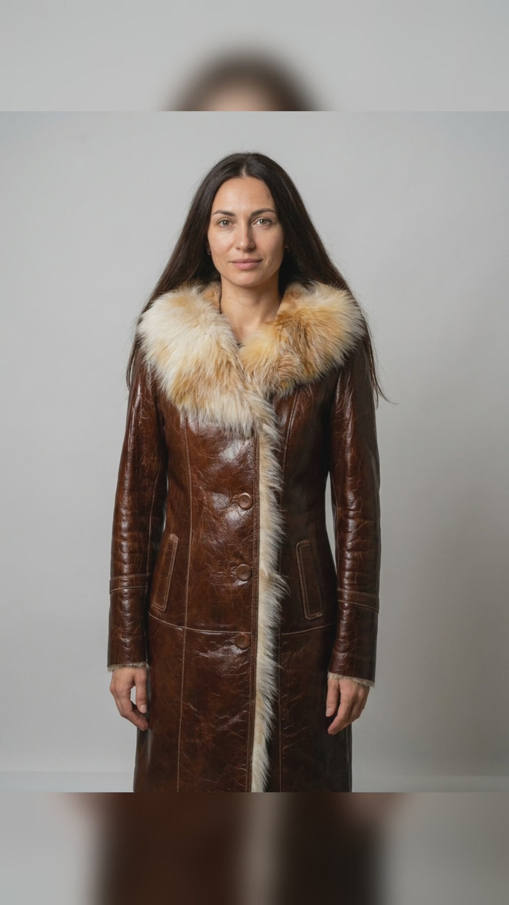 Distressed Leather Shearling Coat