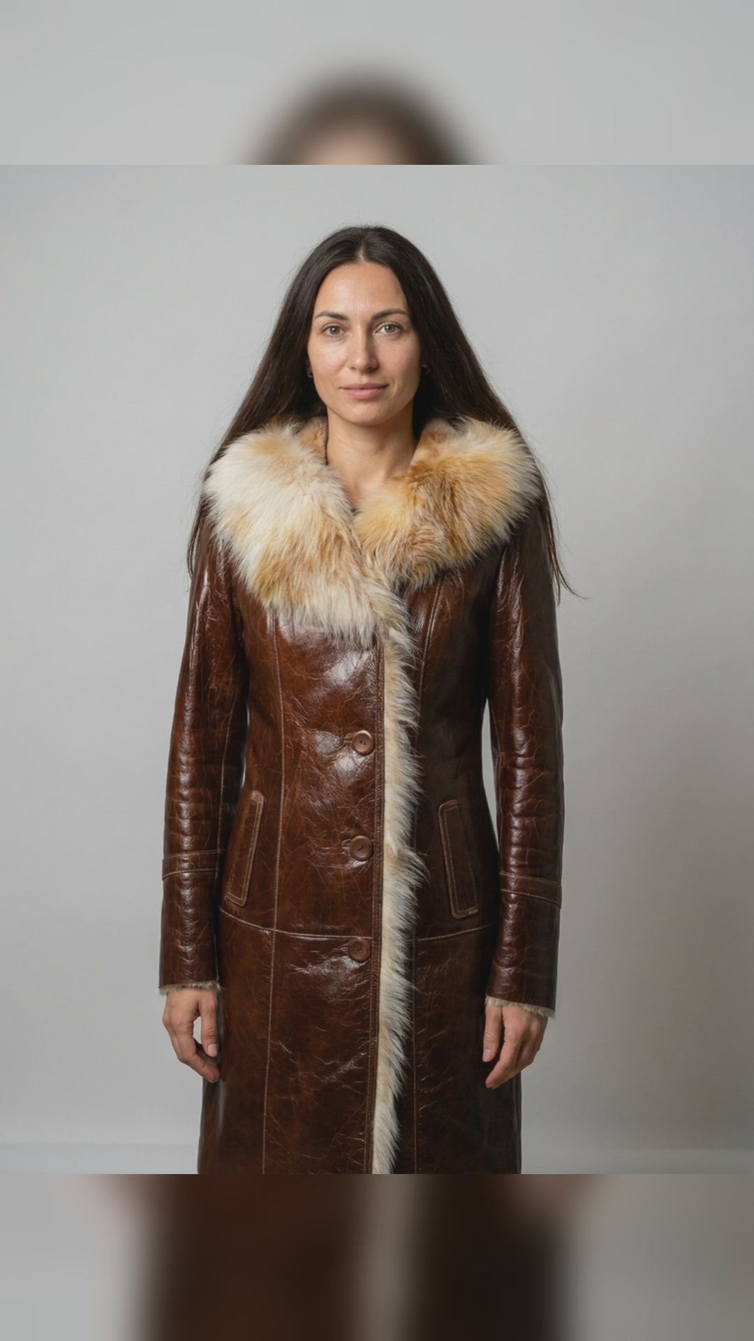Distressed Leather Shearling Coat