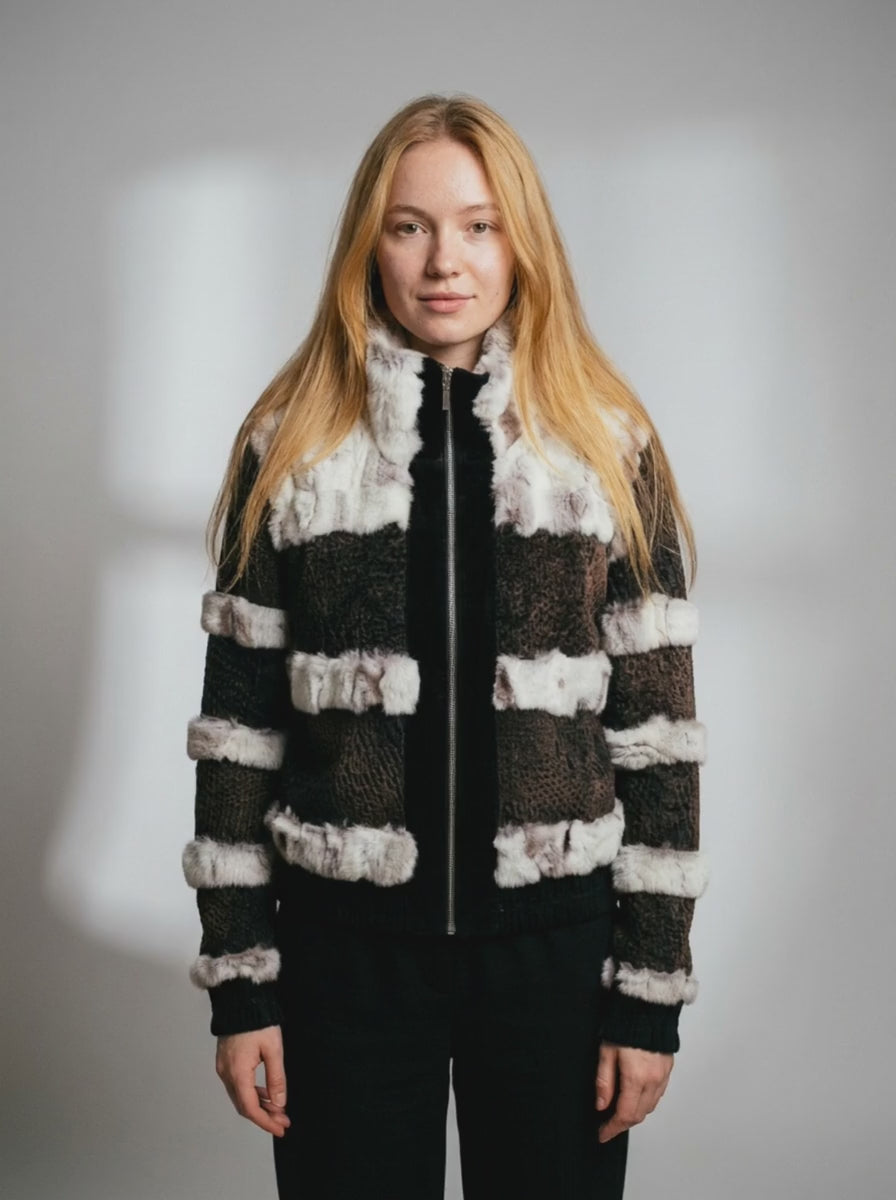 Striped Fur Bomber Jacket