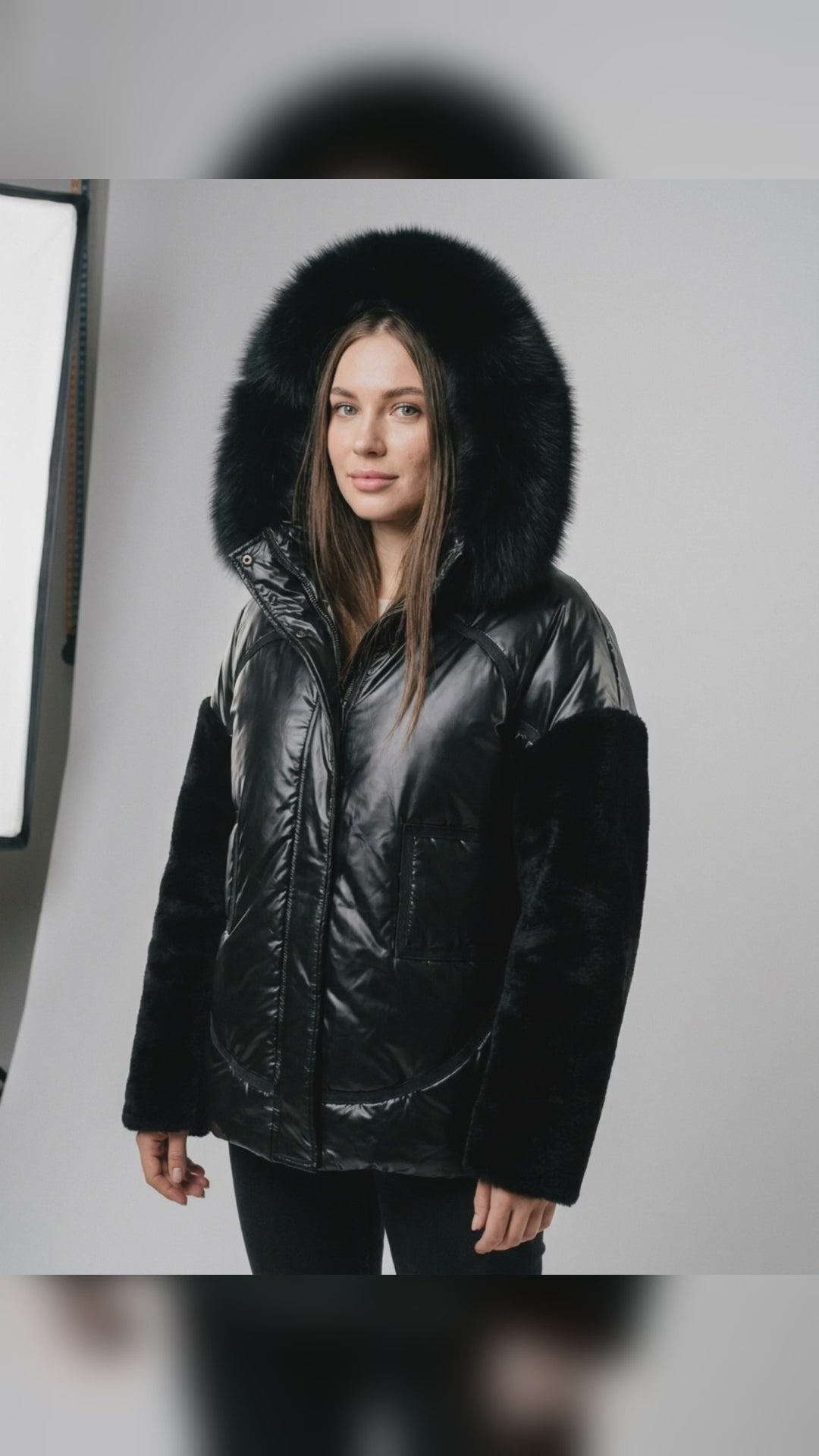 Luxury Puffer Jacket with Fox Fur and Fur Sleeves