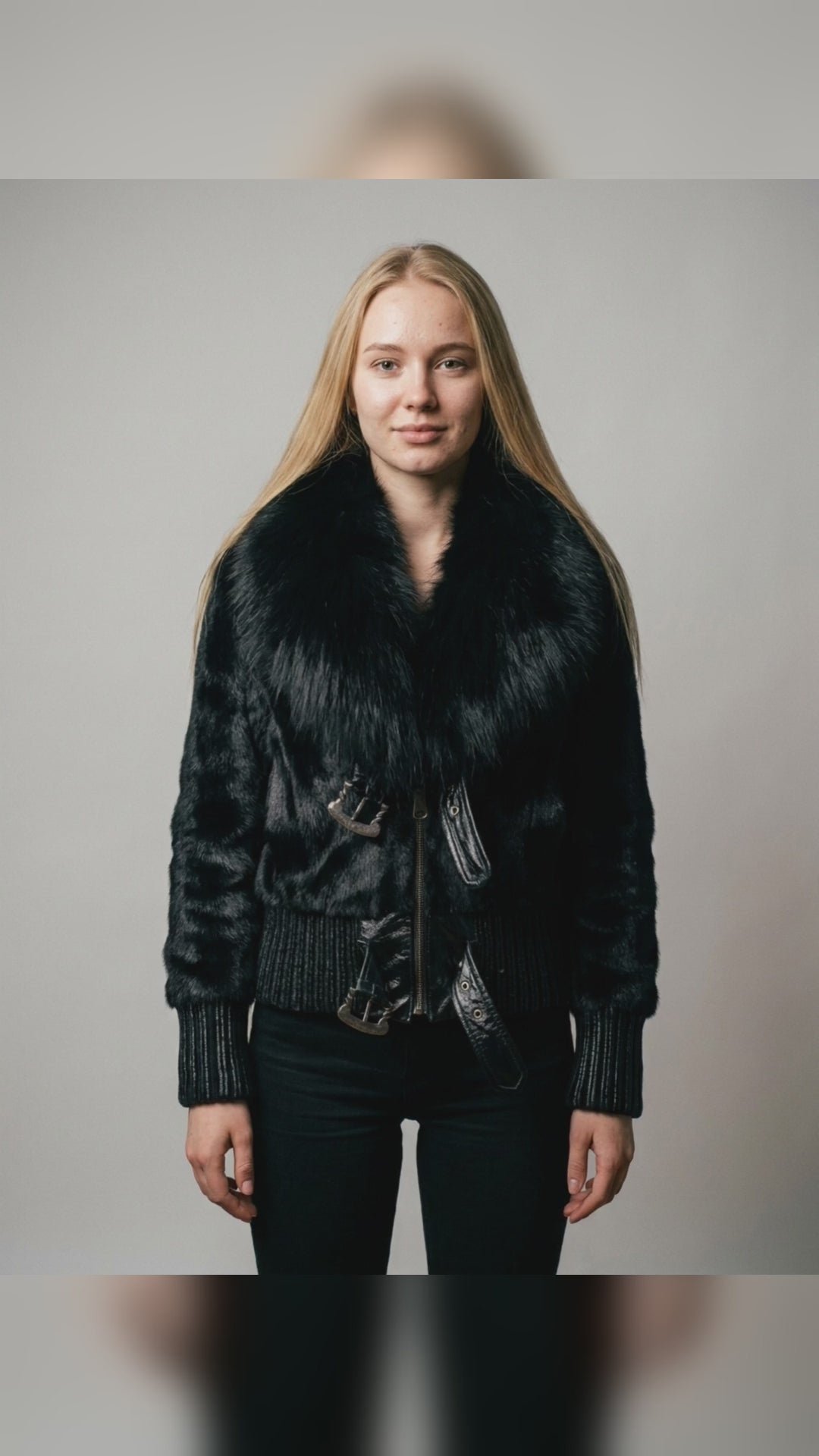 Black Fur Bomber Jacket