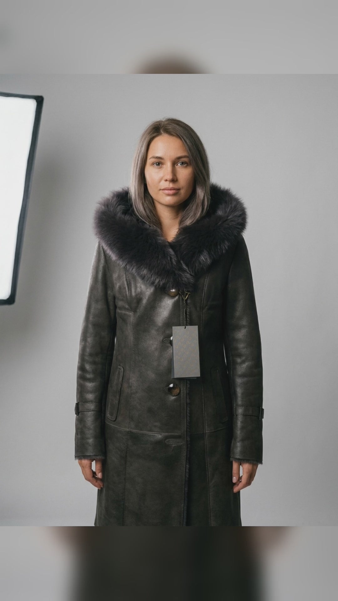 Shearling Hooded Leather Coat