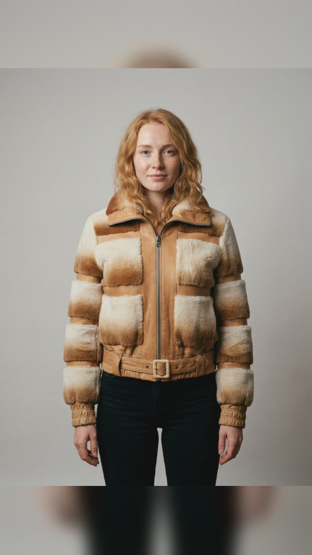 Gradient Shearling & Leather Bomber Jacket