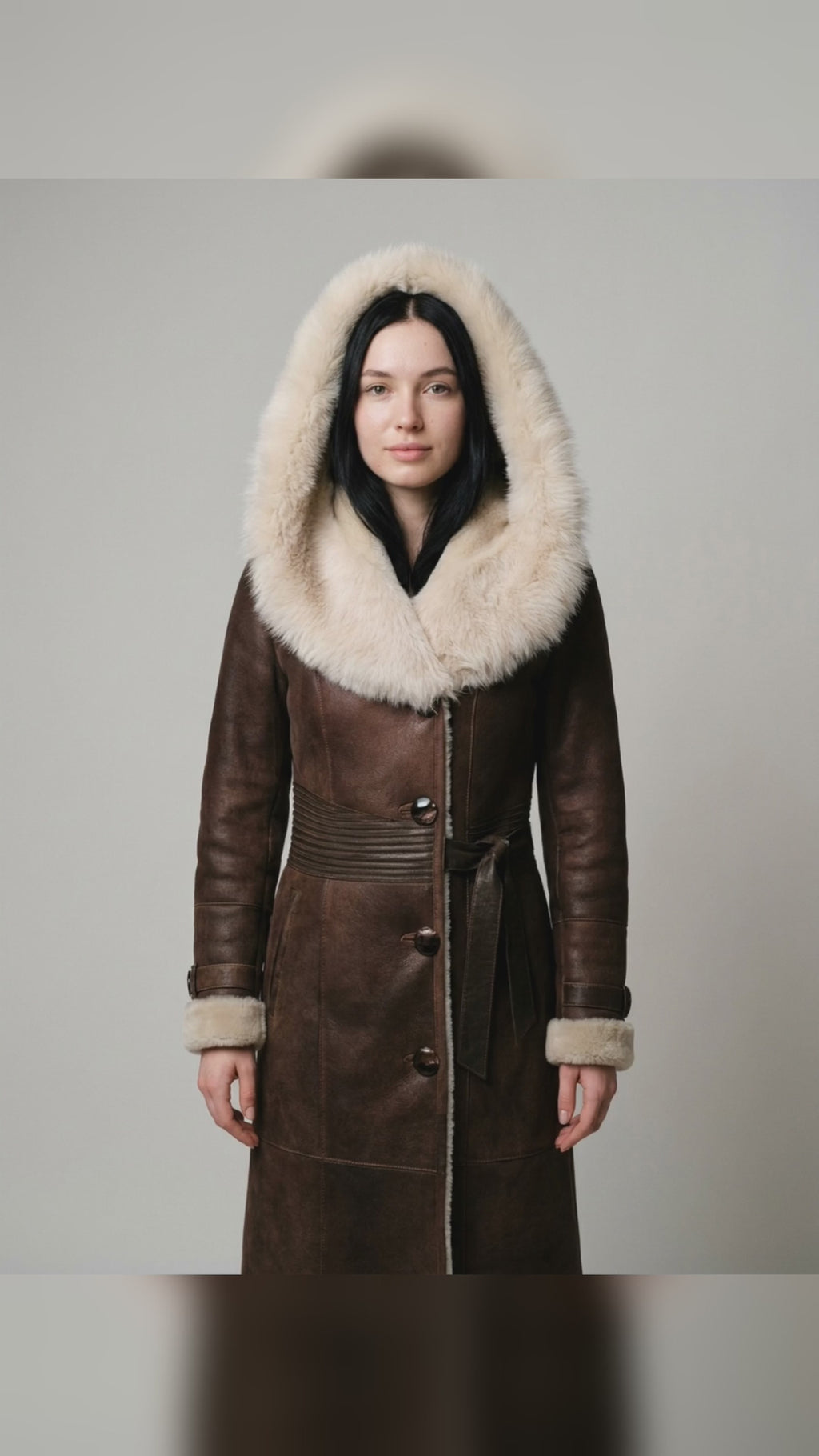 Shearling Hooded Long Coat