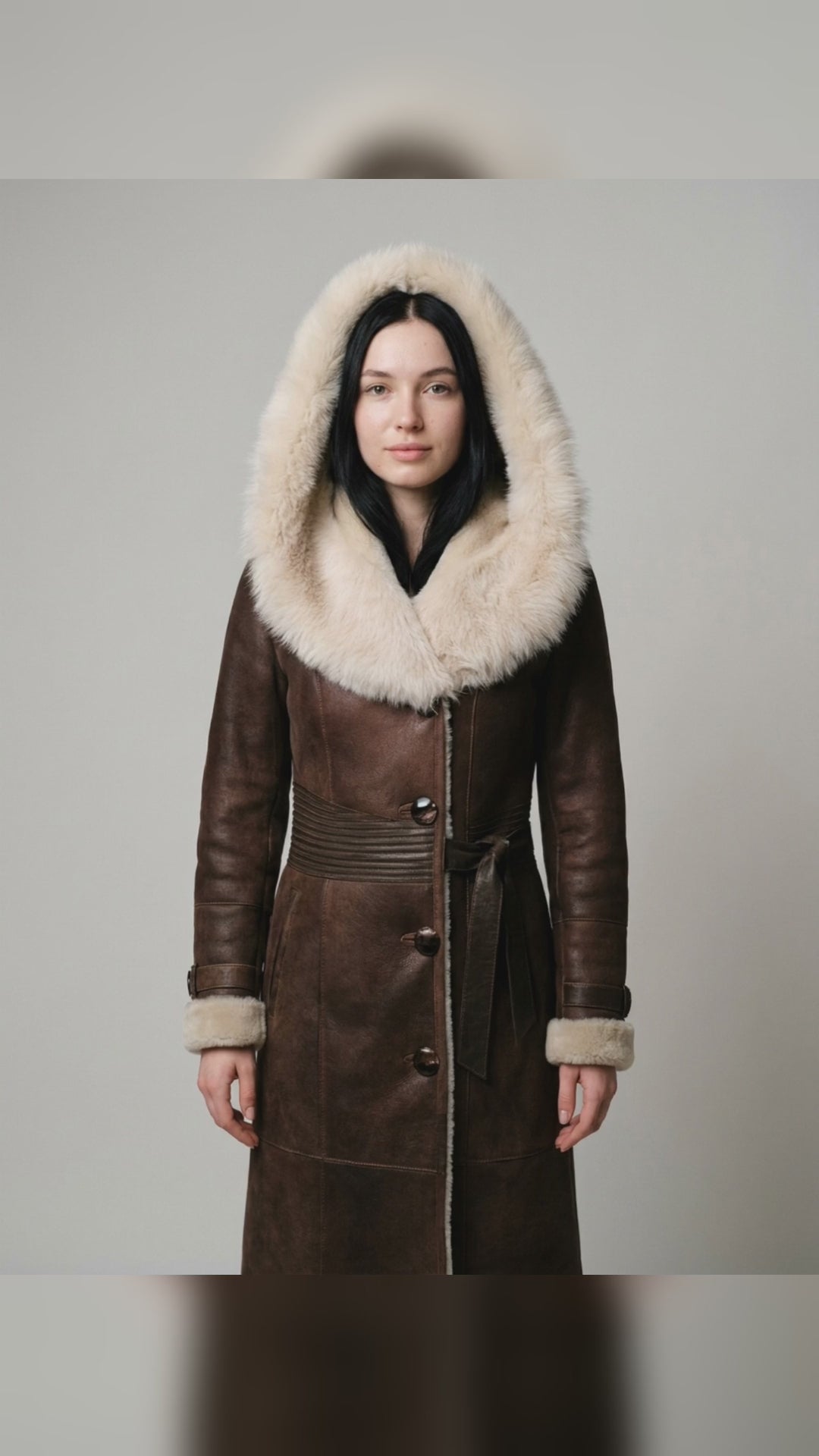 Shearling Hooded Long Coat