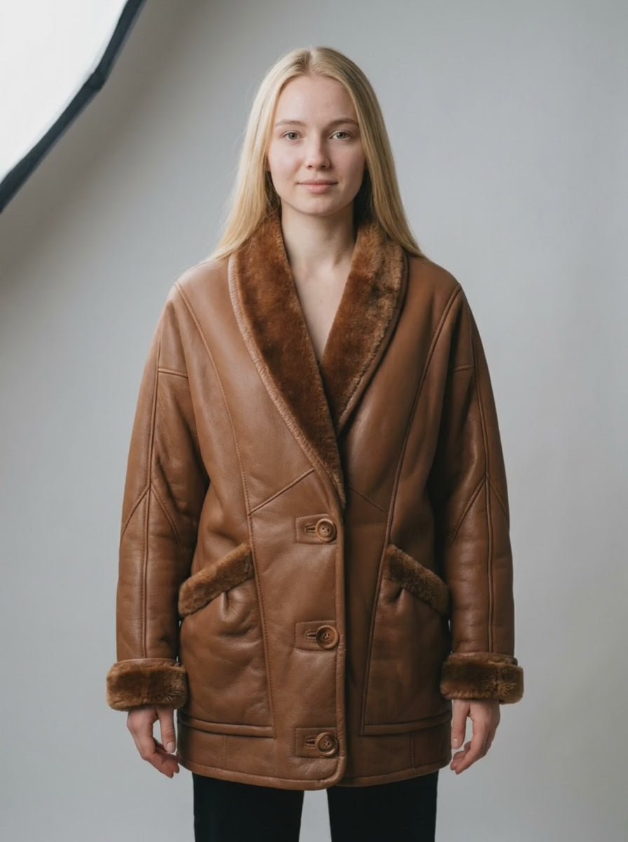 Cognac Shearling Leather Jacket