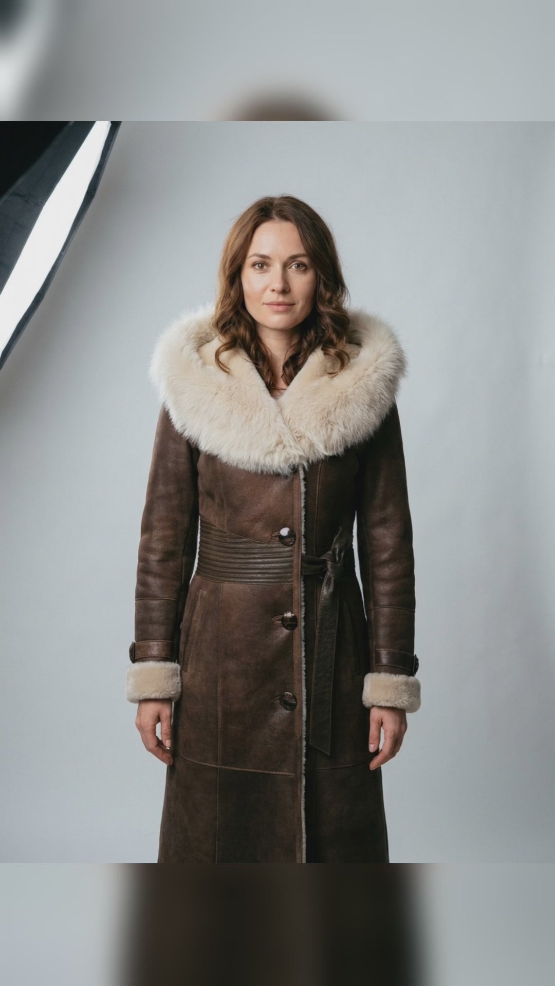 Long Shearling Coat with Hood
