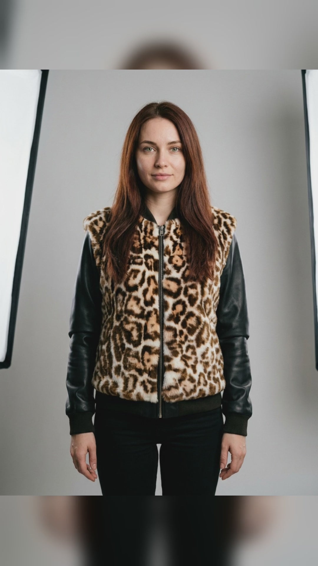 Leopard Print Shearling & Leather Bomber Jacket