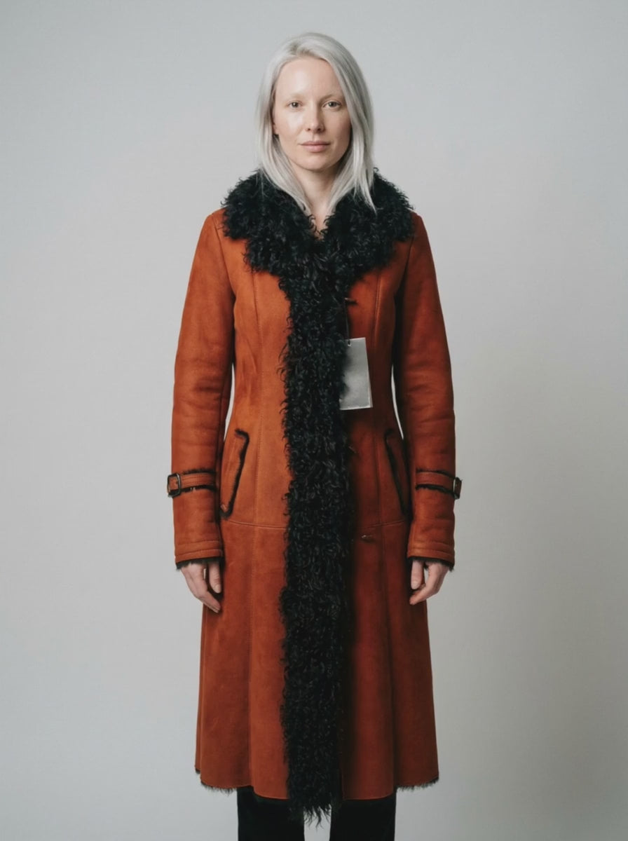 Shearling Long Coat | Curly Fur Trim | Kloun Leather